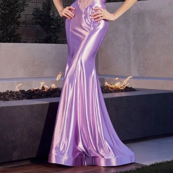 NEW LONG OFF THE SHOULDER STRAPLESS SATIN DRESS WITH STRUCTURAL CORSET CD294 - Picture 6 of 10